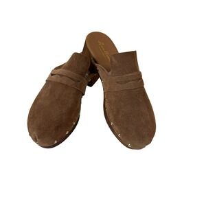 Avellini Women's Size 9.5 Suede Camel Brown Studded Leather Mules Made in Italy